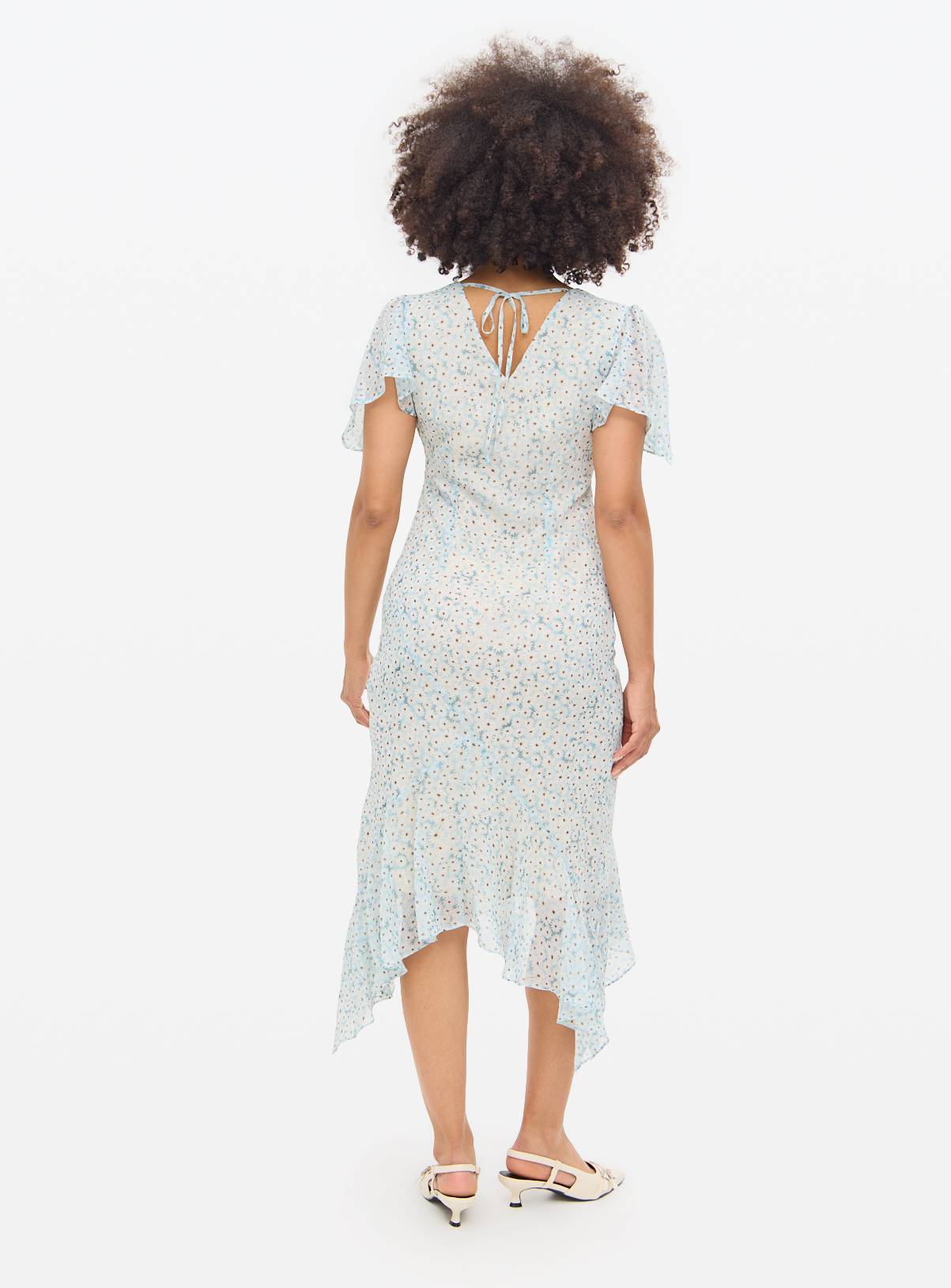 Blue Floral Print Semi-Sheer Midi Tea Dress 8 - Image 4